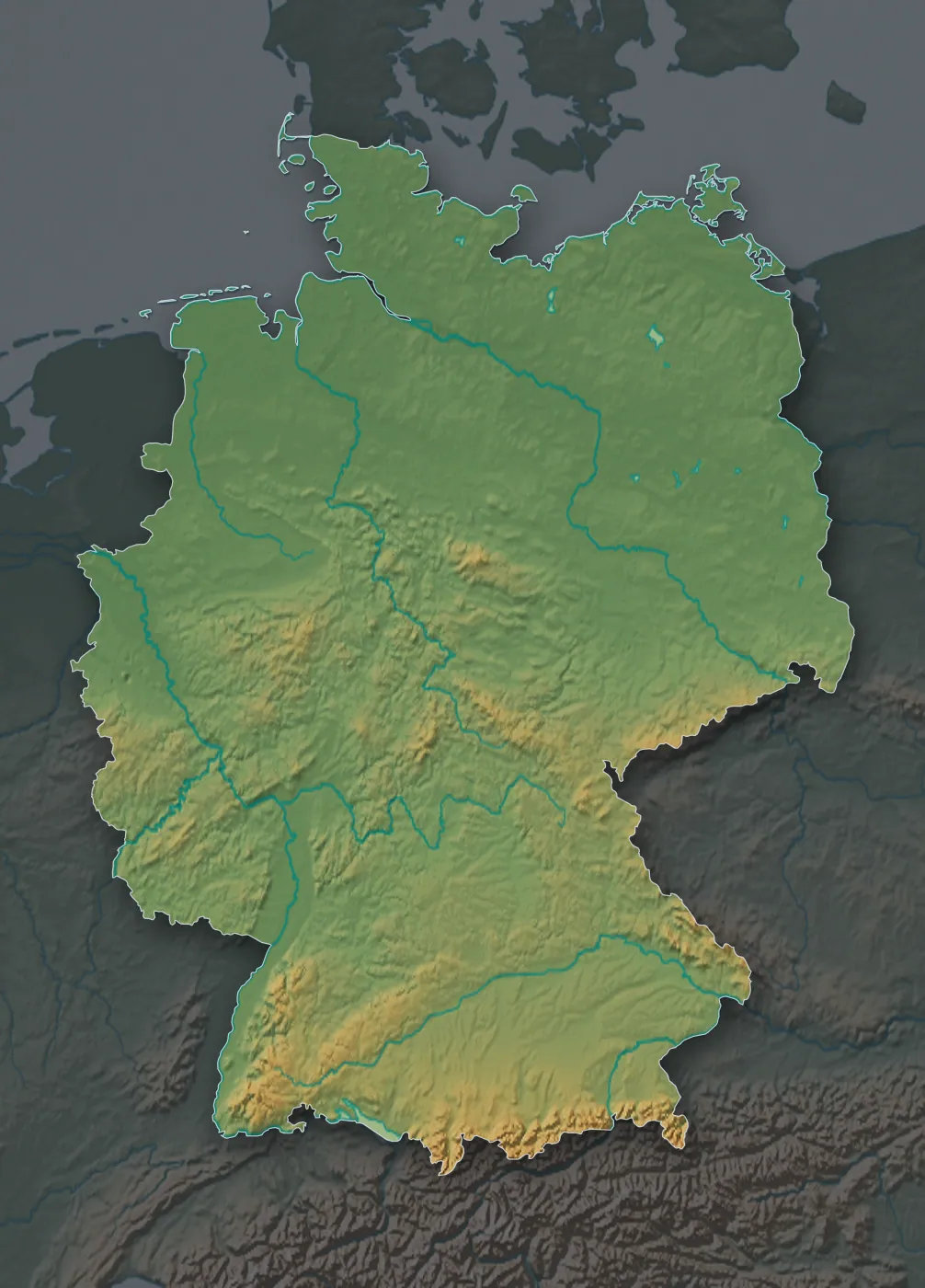Reliefkarte von Deutschland