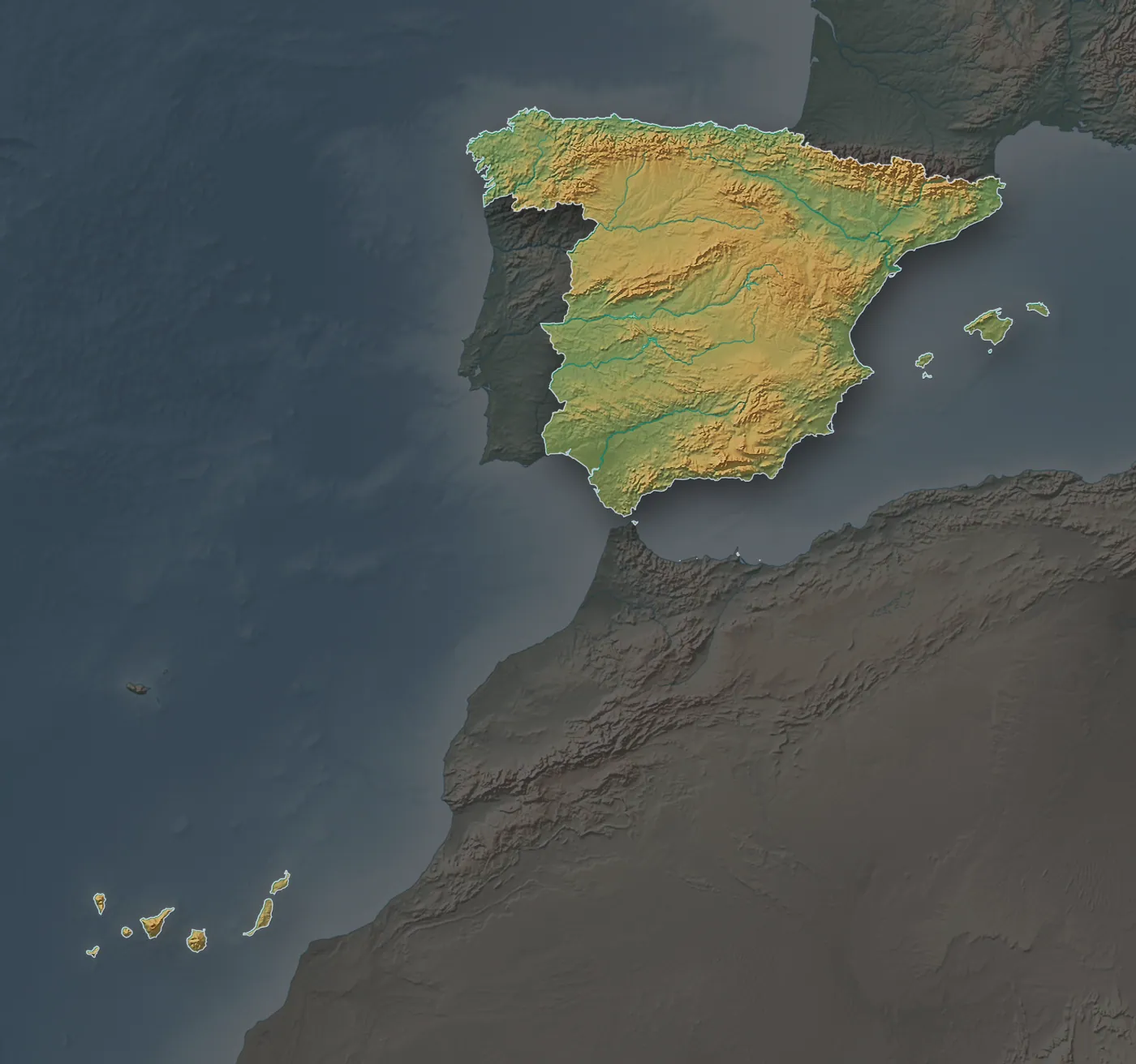 Reliefkarte von Spanien